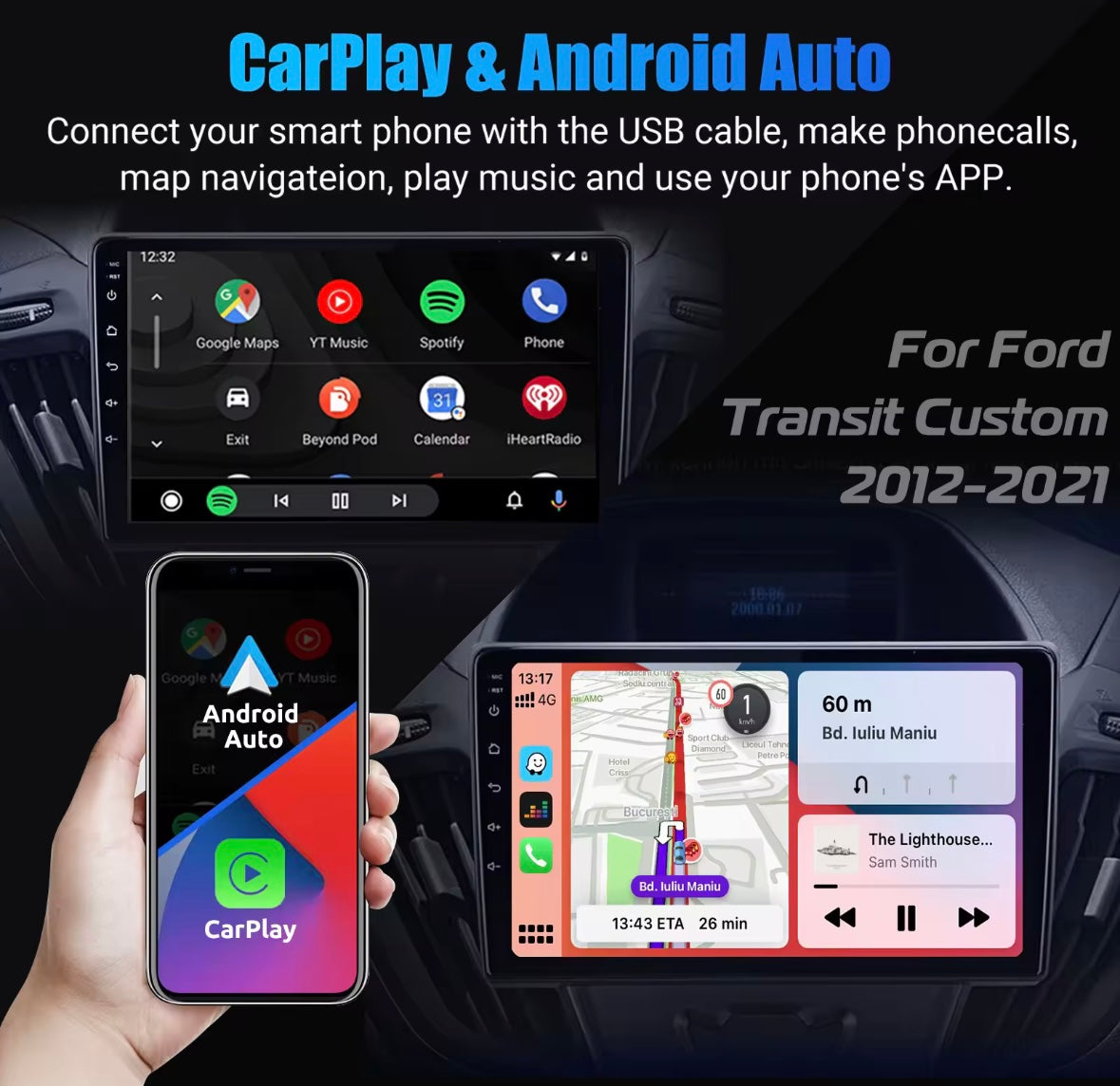 Ford Transit Custom 2012-2021 Screen Upgrade 9 Inch Touchscreen CarPlay Android Auto