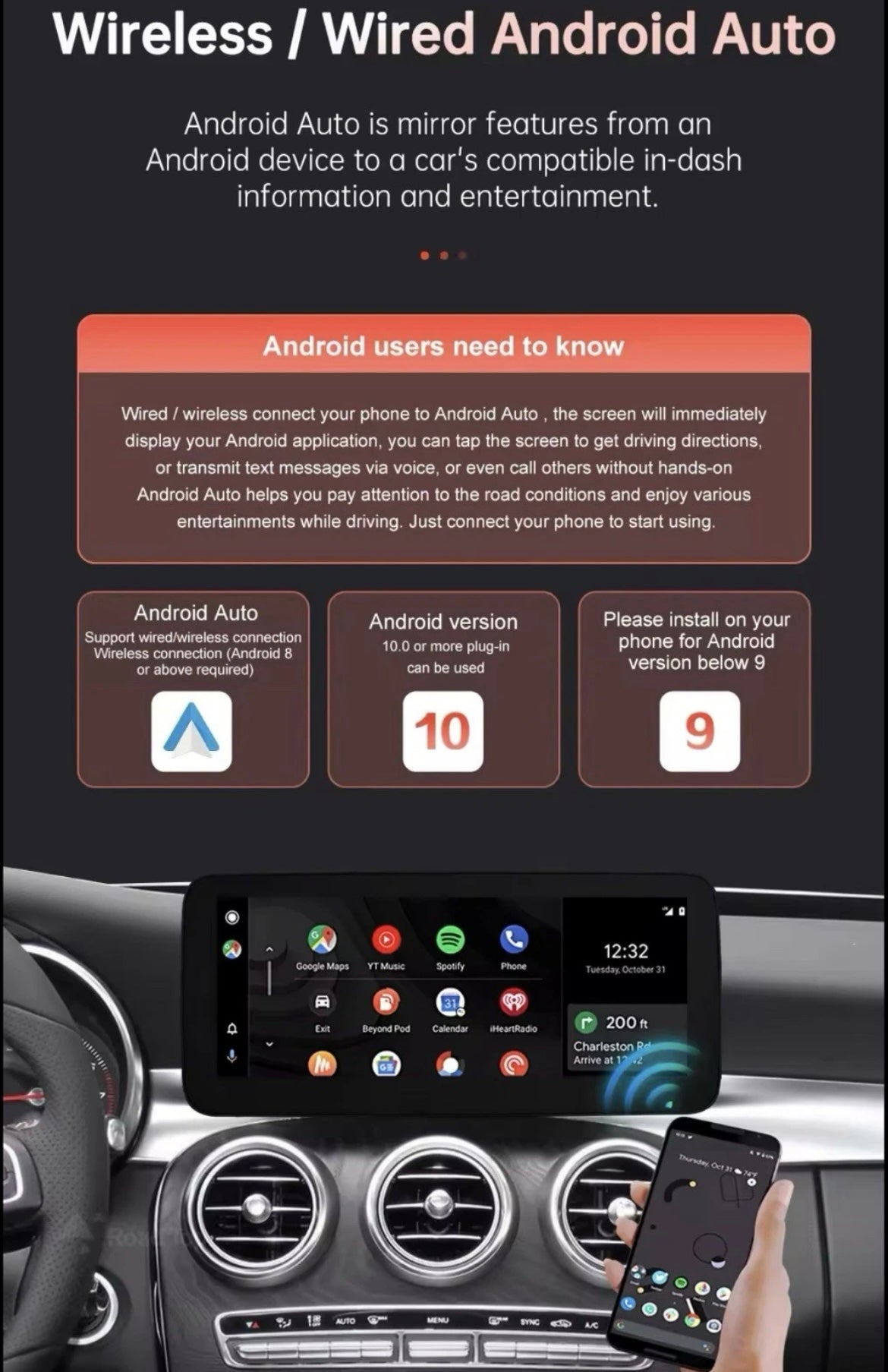 10.25" NTG5.0 Screen Upgrade With Carplay Android Auto For Mercedes A C CLA GLA GLC V Class W205 W176 W447 2015-2018