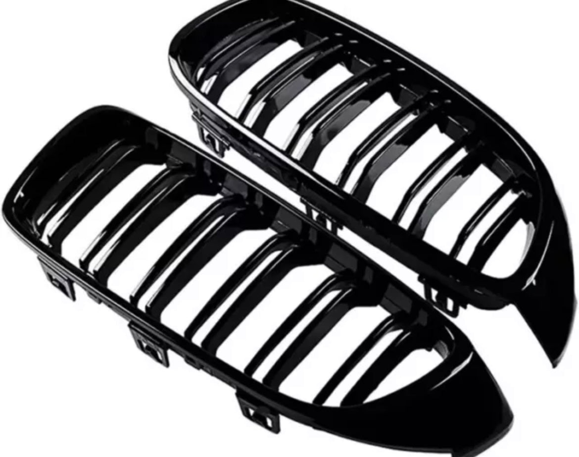 BMW 4 Series F32 F33 F36 M4 Style Gloss Black Double Slat Kidney Grilles