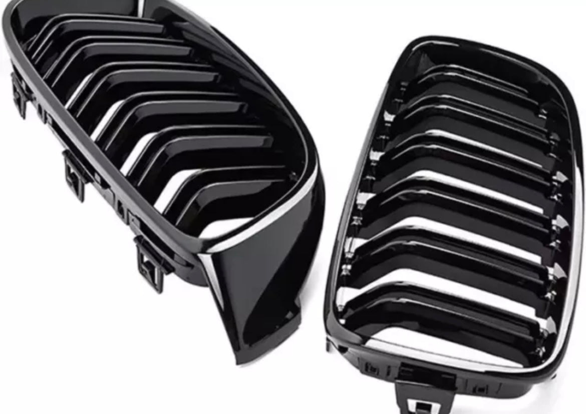 BMW 4 Series F32 F33 F36 M4 Style Gloss Black Double Slat Kidney Grilles