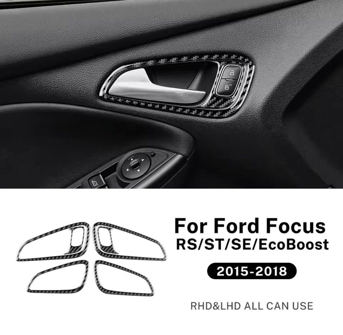 Ford Focus MK3.5 2015-2018 Carbon Fibre Interior Door Handle Surround Trim 4pcs