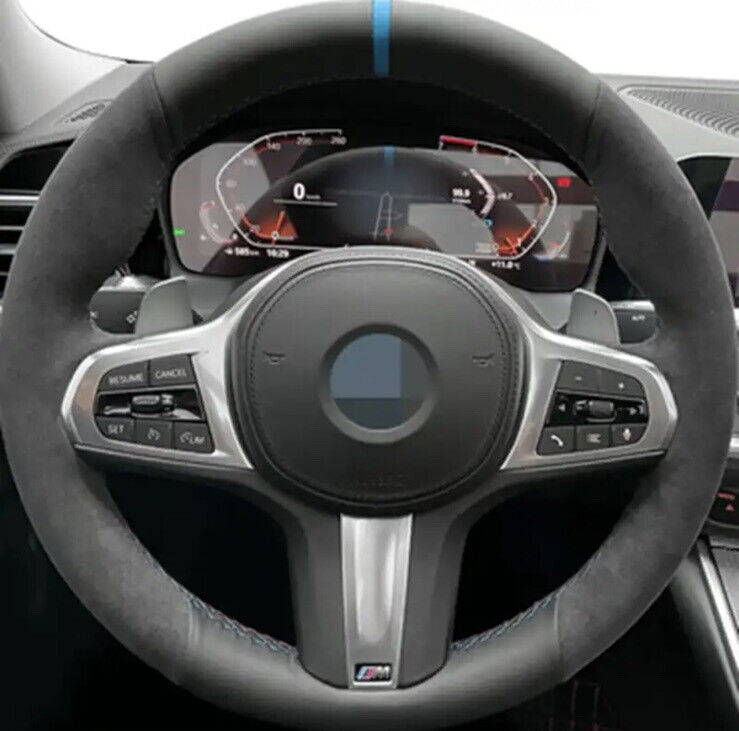 BMW 34578X G Series Suede/Leather Steering Wheel Cover Self Stitch Blue Red Sew