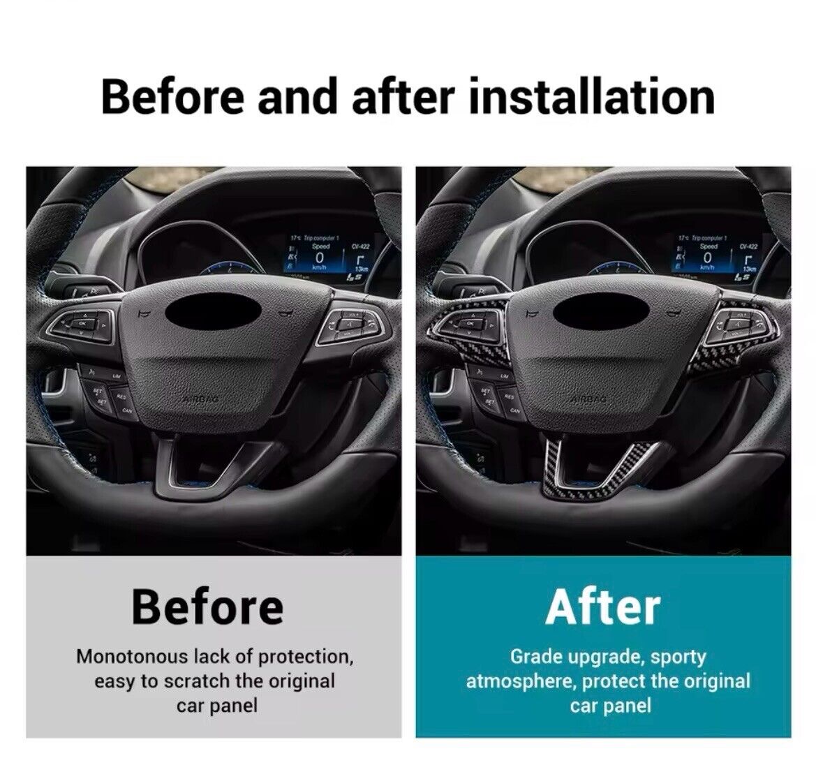 Ford Focus ST ST Line RS MK3.5 2015-2018 Carbon Fibre Steering Wheel Trim Cover