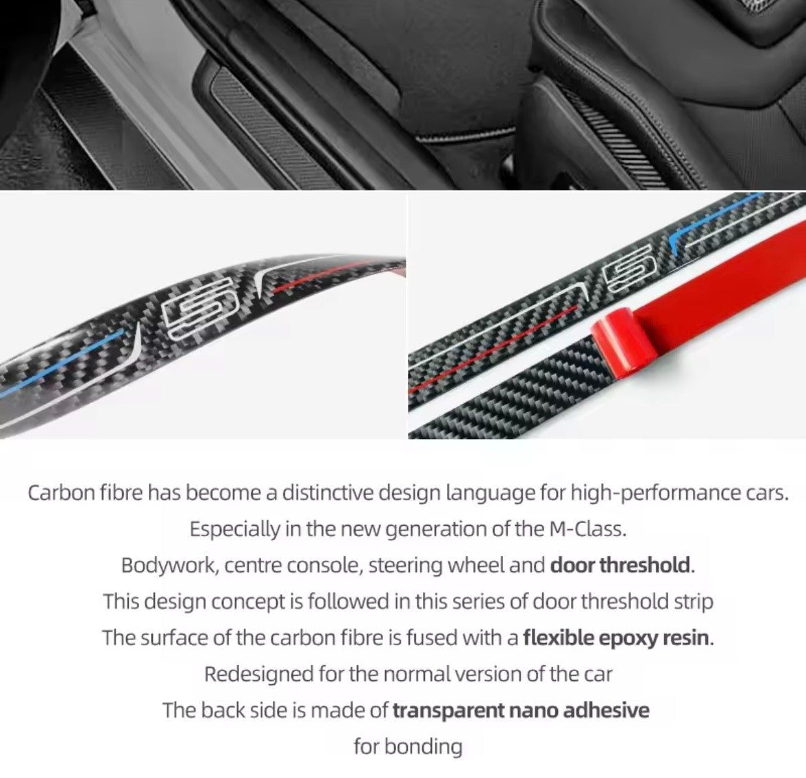 BMW 5 Series F18 2011-2017 3D Carbon Fibre Effect Door Sill Overlay Strips 4pcs