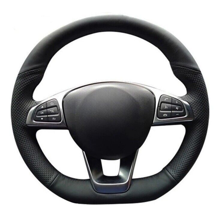 Mercedes A B C CLA E GLA Class Black Leather Steering Wheel Cover Self Stitch