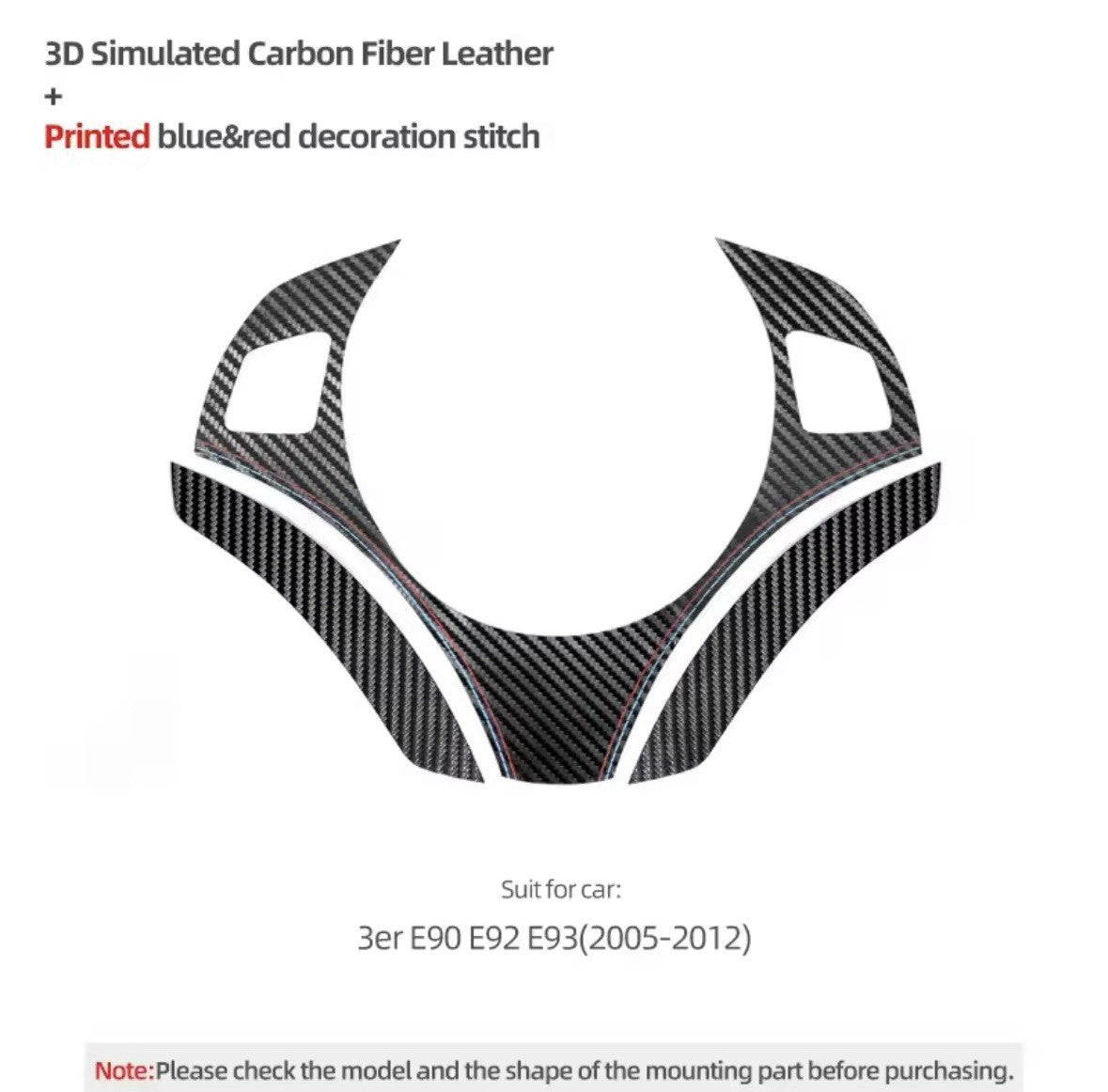 BMW 3 Series E90 E92 E93 M Sport Carbon Fibre Leather Steering Wheel Trim Cover