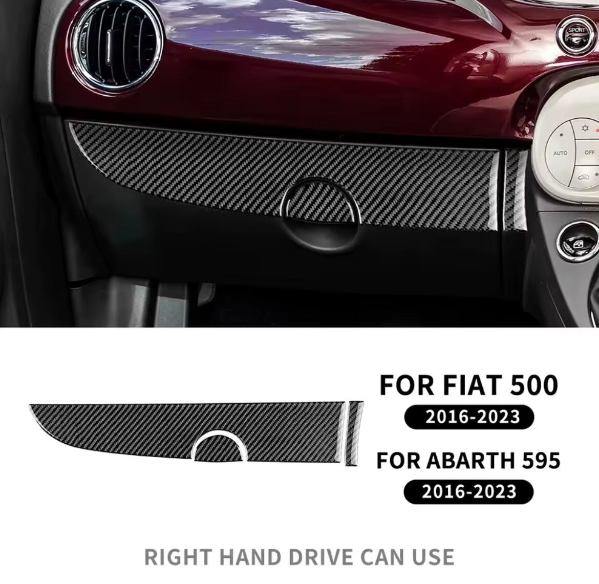 Fiat 500 Abarth 595 Carbon Fibre Passenger Side Dashboard Trim Cover RHD