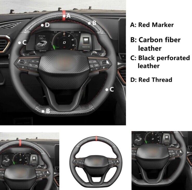Seat Cupra Leon Ateca Carbon Fibre & Leather Steering Wheel Cover Self Stitch