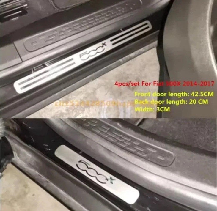 Fiat 500 X Stainless Steel Door Sill Protective Scuff Plates Silver 4pcs