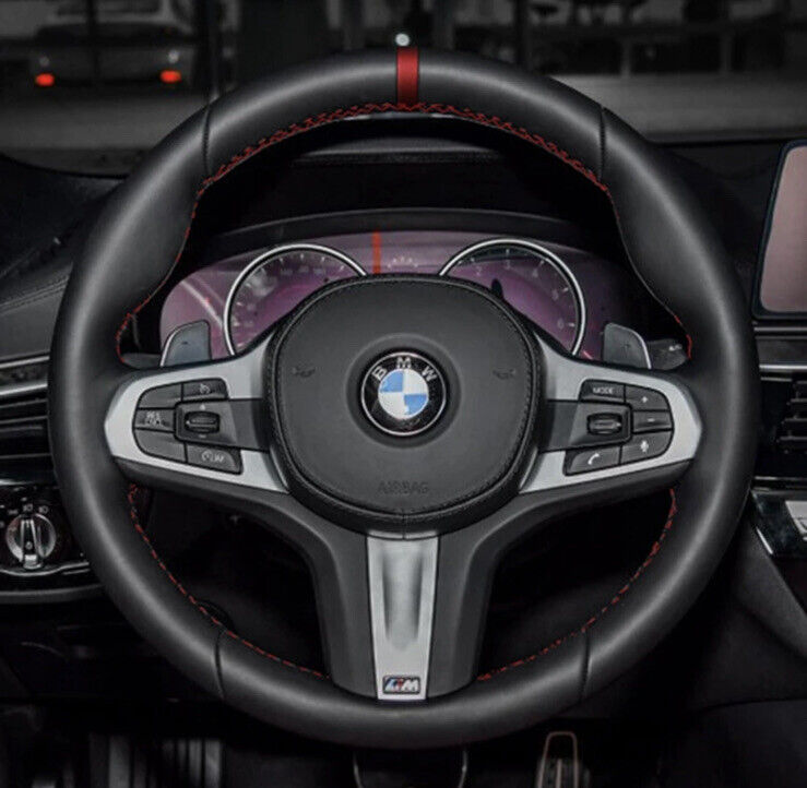 BMW 35678X G Series M Sport Leather Steering Wheel Cover Self Stitch Red Stitch