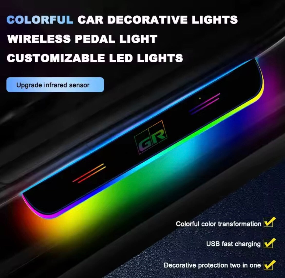 Toyota GR LED Wireless Colour Change Door Sill Protector Strips USB Rechargeable