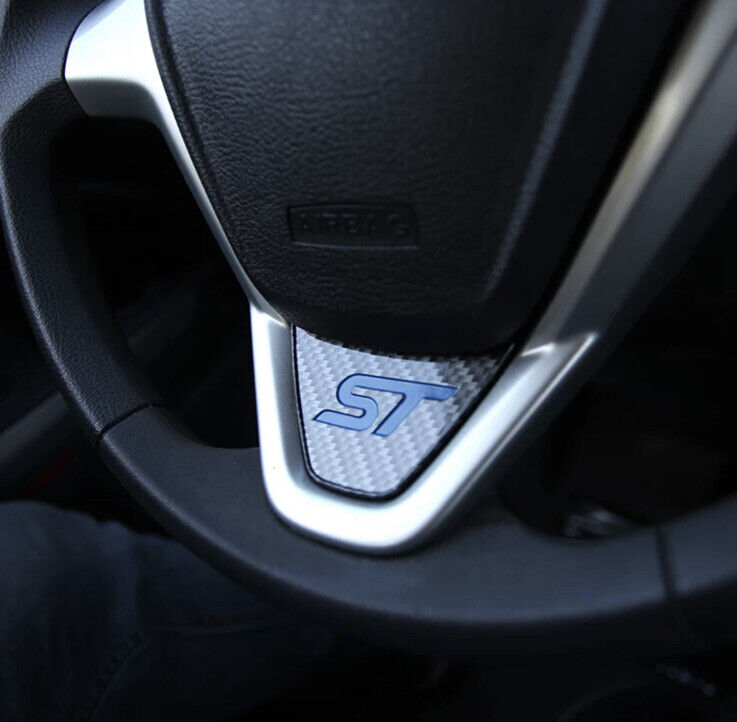 Ford Fiesta ST MK7 MK7.5 Carbon Fibre Effect Steering Wheel Badge Trim Blue ST