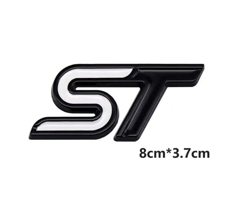 Ford ST Badge Black & White Two Tone Tailgate Boot Badge 3D Metal Fiesta Focus