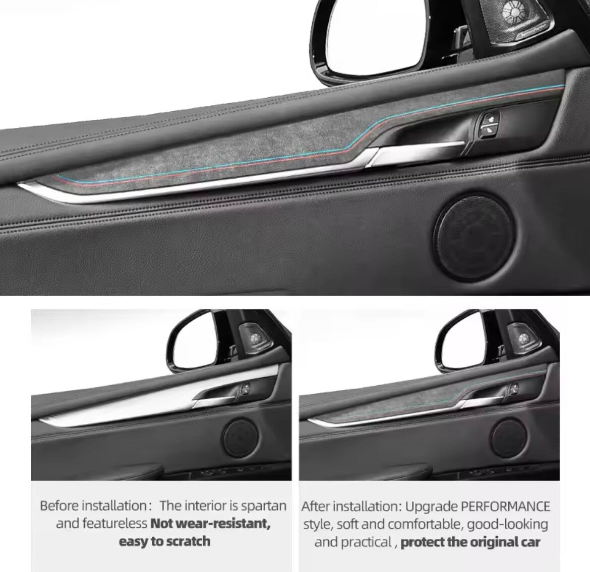 BMW X6 F16 2016-2019 Black Alcantara Door Card Panel Trim Cover Set 4pcs