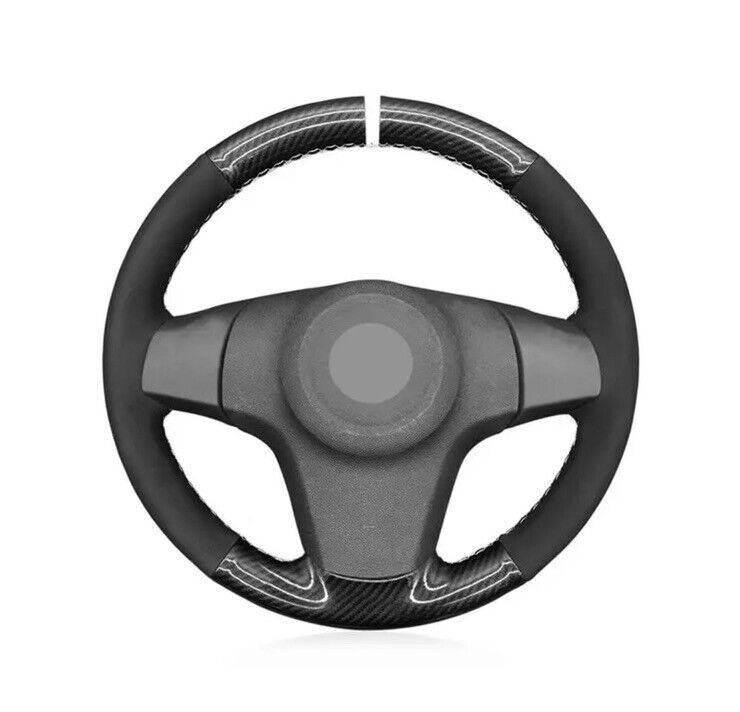 Vauxhall Corsa D 2006-2014 Suede & Carbon Fibre Steering Wheel Cover Black White