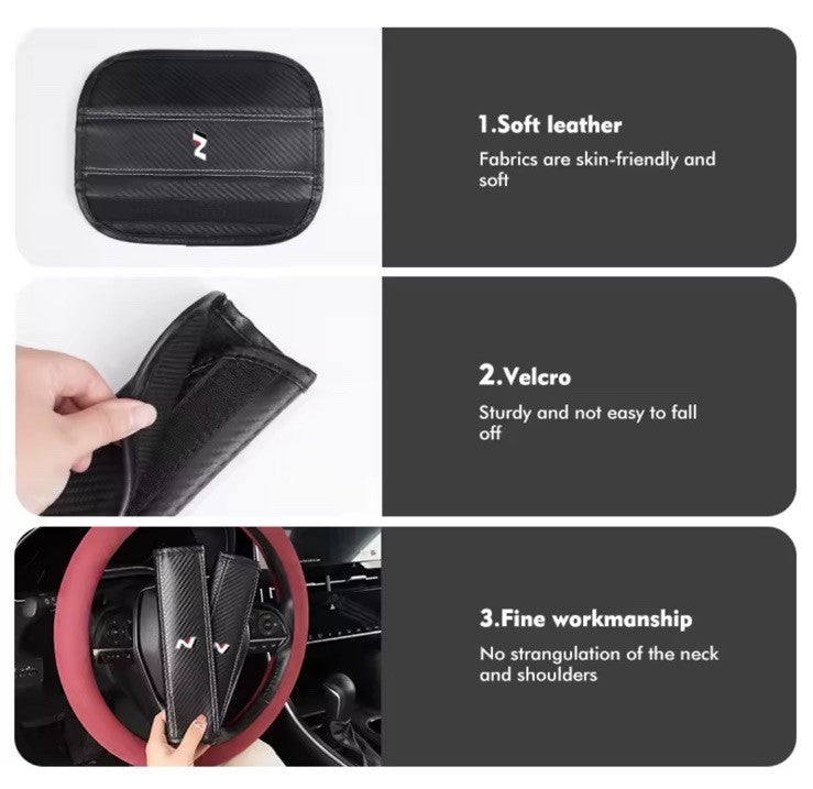 Hyundai i30 i20 Kona Tucson N PU Leather Seatbelt Shoulder Cover Pads Full Black