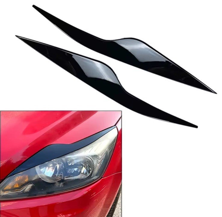 Ford Focus MK2 MK2.5 2008-2011 Gloss Black Headlight Eyelid Eyebrows 2pcs