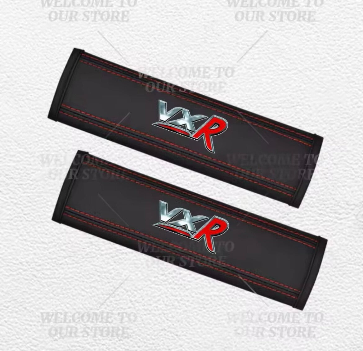 Vauxhall VXR PU Leather Seatbelt Shoulder Cover Pads Black & Red 2pcs Interior