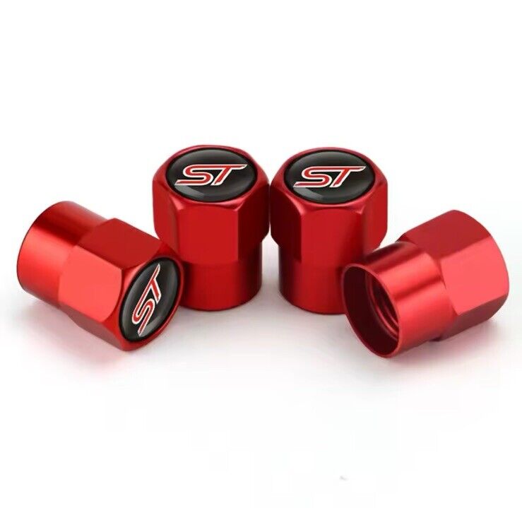 4pcs Red Metal ST Tyre Stem Valve Dust Caps For Ford Fiesta Focus Puma ST