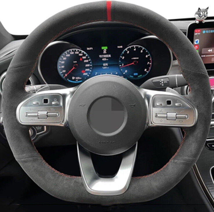 Mercedes A C E S Class Alcantara Steering Wheel Cover Red Stitch & Centre Line