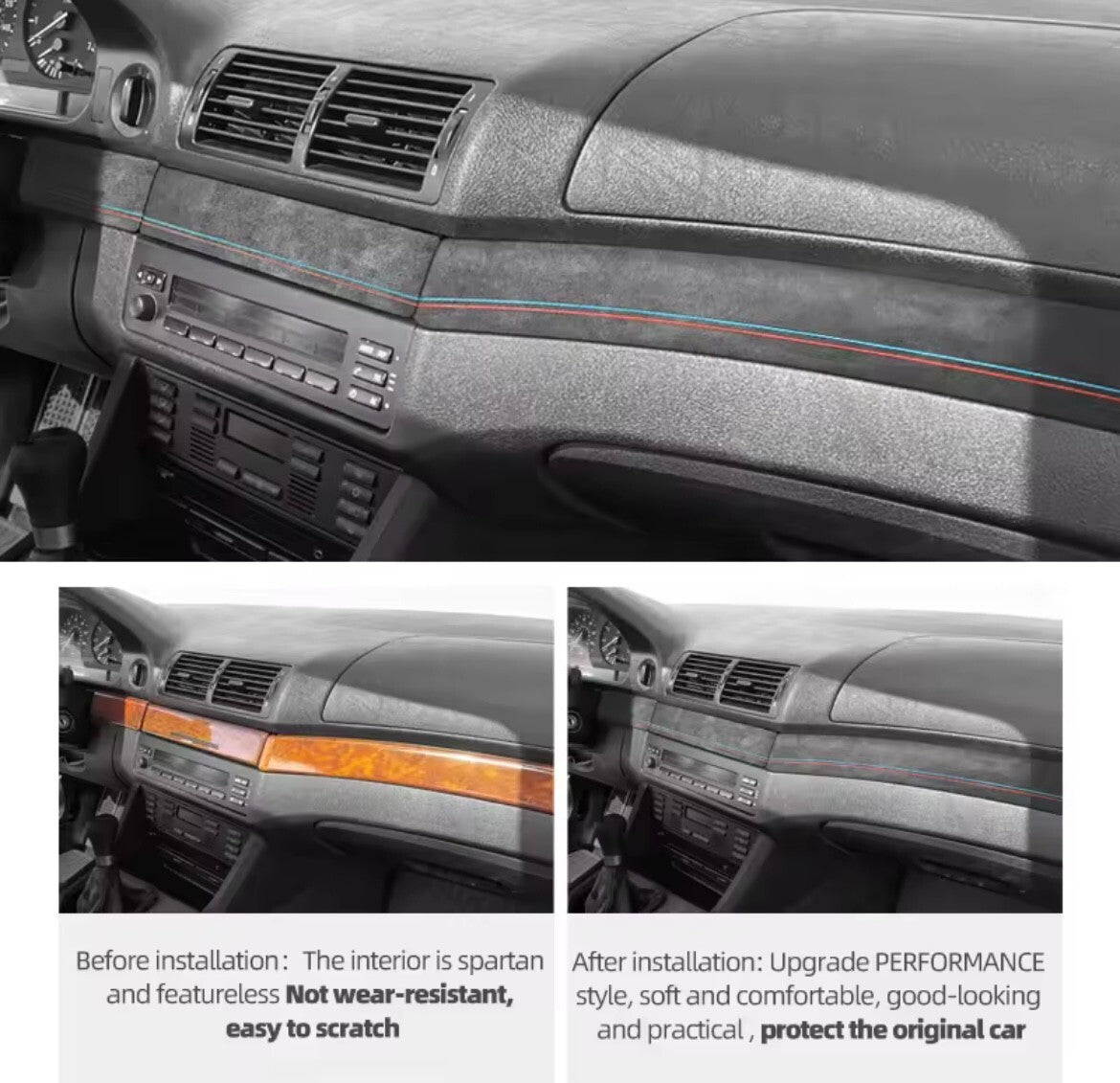 BMW 5 Series E39 1995-2003 Black Alcantara Centre Dashboard Panel Trim Cover