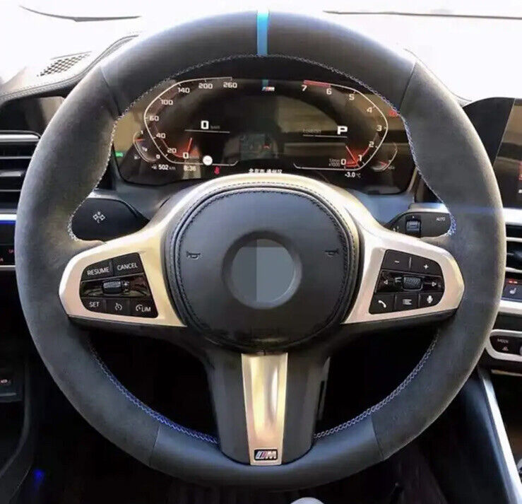 BMW 34578X G Series Suede/Leather Steering Wheel Cover Self Stitch Blue Red Sew