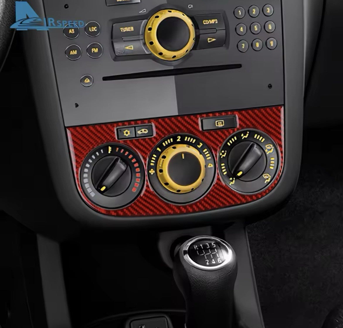 Vauxhall Corsa D 2007-2014 Red Carbon Fibre Centre Air Con Control Surround