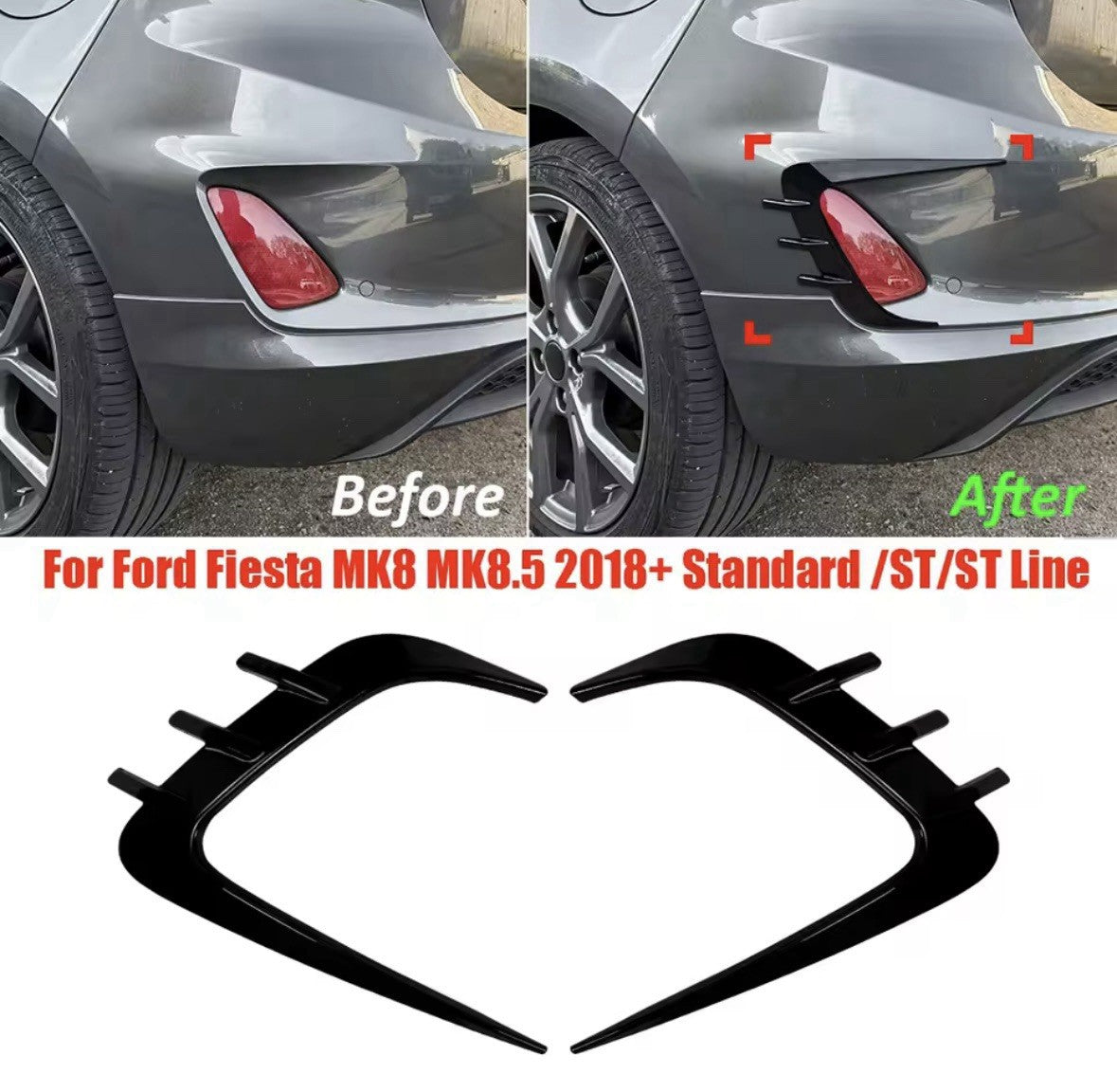 Ford Fiesta MK8 MK8.5 Gloss Black Rear Bumper Canards Reflector Surrounds 2pcs