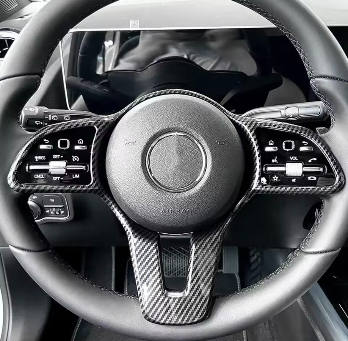 Mercedes A B C E Class CLA GLA GLC GLE 2019-2022 Carbon Fibr Steering Wheel Trim
