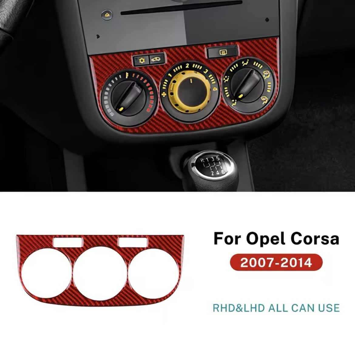 Vauxhall Corsa D 2007-2014 Red Carbon Fibre Centre Air Con Control Surround