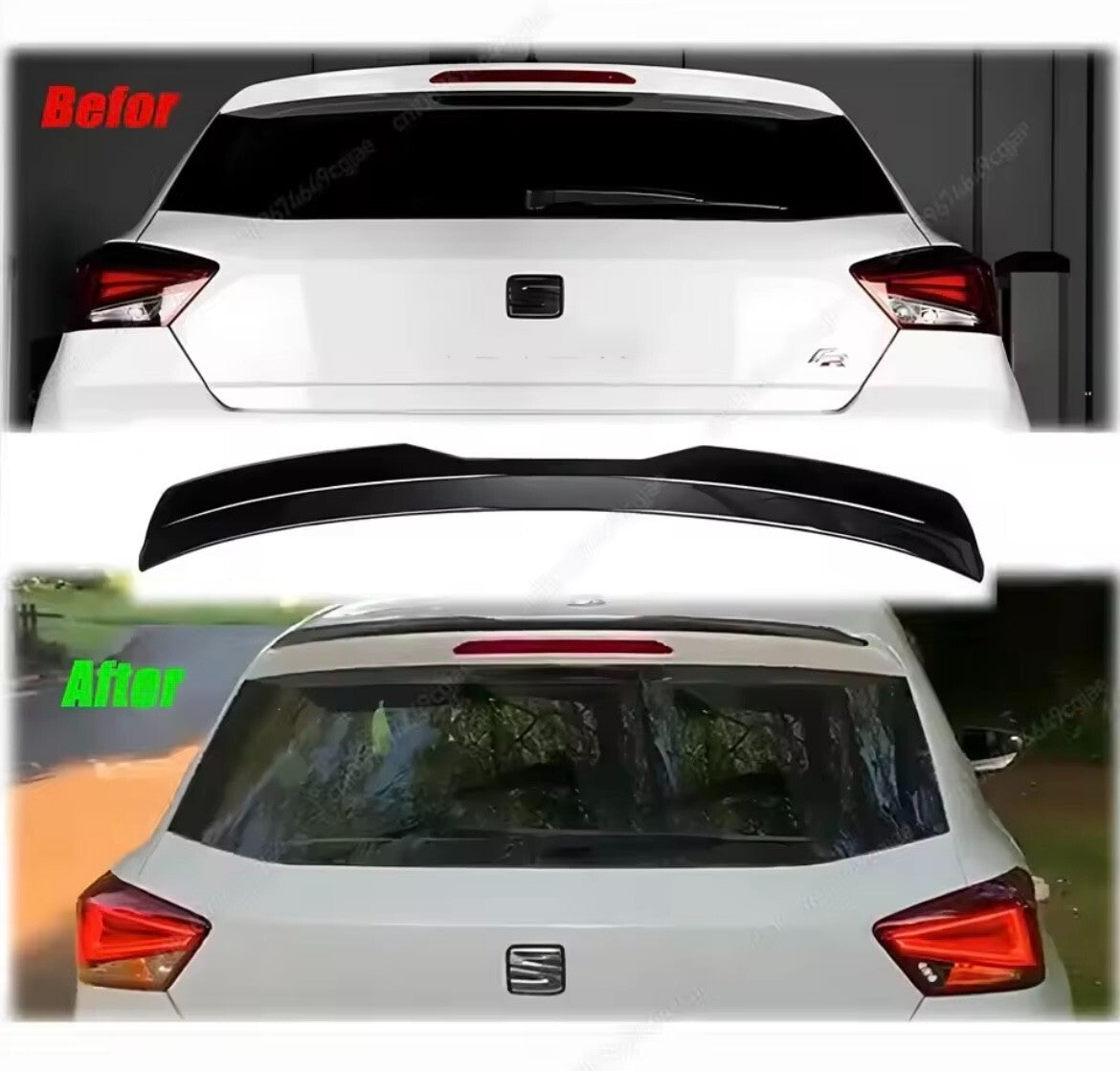 Seat Ibiza MK5 6F 2017-2021 Matt Black Spoiler Extension Rear Wing Lip Roof