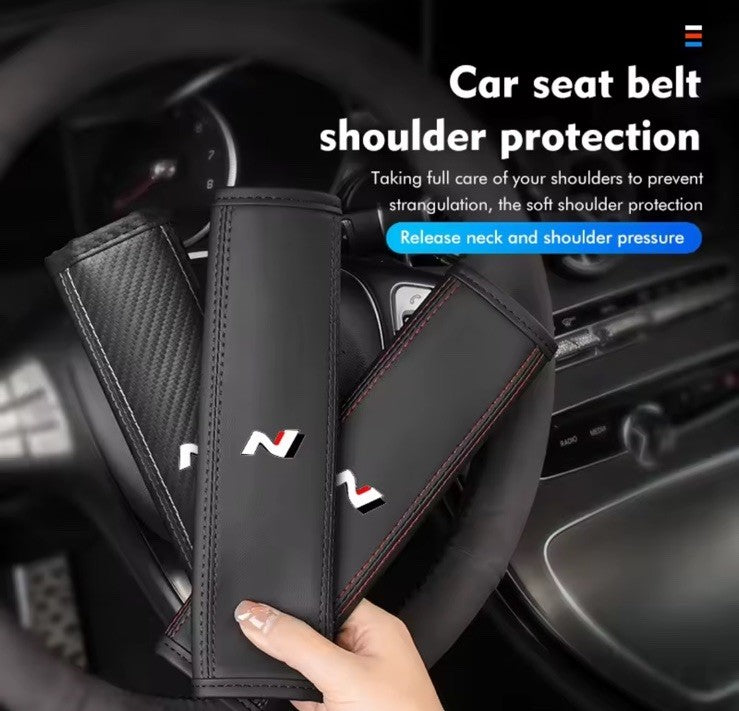 Hyundai i30 i20 Kona Tucson N PU Leather Seatbelt Shoulder Cover Pads Black Red