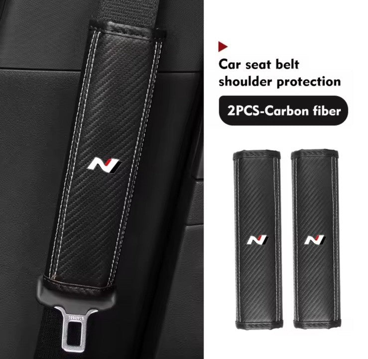 Hyundai i30 i20 Kona Tucson N PU Carbon Leather Seatbelt Shoulder Pads Black