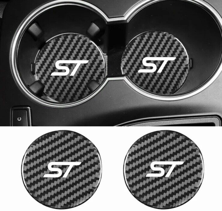 Ford ST Carbon Drink Coaster Cupholder Mat For Ford Fiesta Focus Puma ST 2pcs