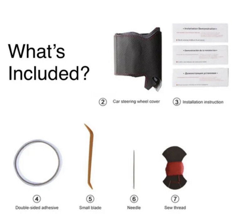 Ford Fiesta MK7 MK7.5 Black Leather Steering Wheel Cover Red Thread Self Stitch