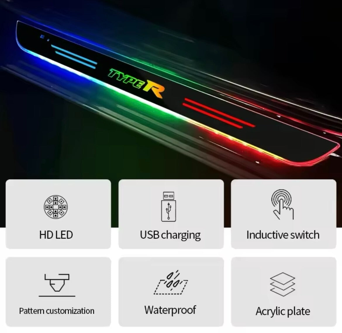 Honda Civic Type R LED Colour Change Door Sill Protector Strips USB Wireless RGB