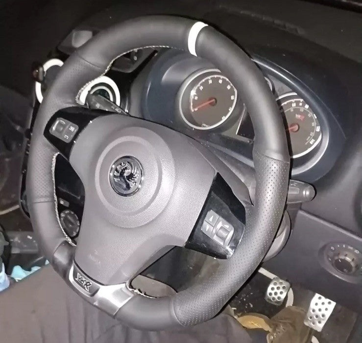 Vauxhall Corsa D VXR 2006-2014 Leather Steering Wheel Cover Self Stitch White