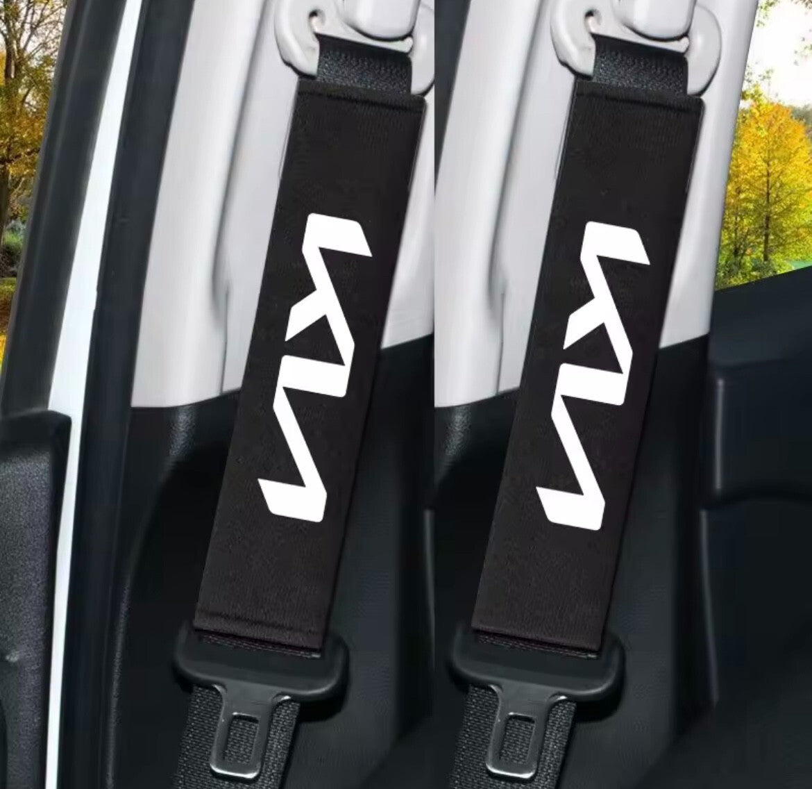 2pcs KIA Seatbelt Cover Shoulder Pads Black White Kia Sportage Ceed Rio Picanto