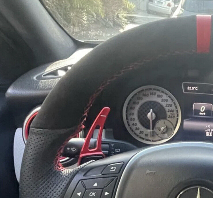 Mercedes A B E CLA Class Suede & Leather Steering Wheel Cover Red Stitch & Line