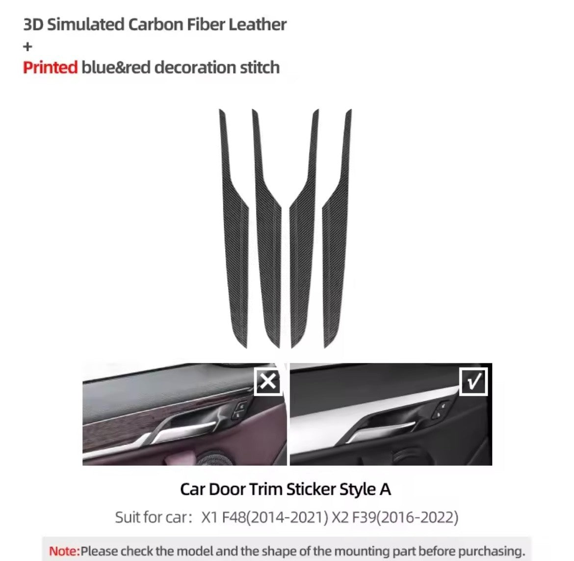 BMW X1 F48 X2 F39 2014-2022 Carbon Fibre Door Card Panel Trim Covers 4pcs (A)
