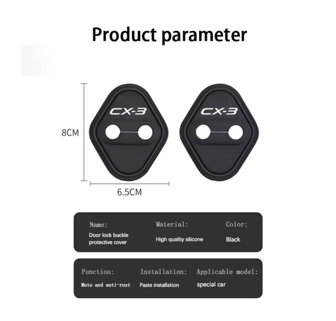 Mazda CX-3 CX3 Black Silicone Door Lock Catch Protector Covers 2pcs
