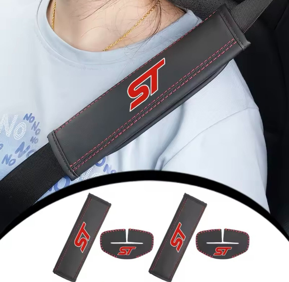 Ford ST Seatbelt Shoulder Pads + Buckle Covers For Ford Fiesta Focus Puma ST 4pc