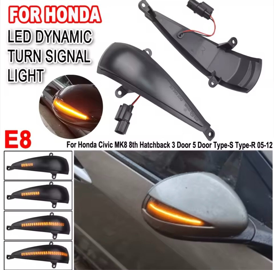 Honda Civic MK8 2005-2012 Dynamic LED Sequential Mirror Indicators Smoked 2pcs