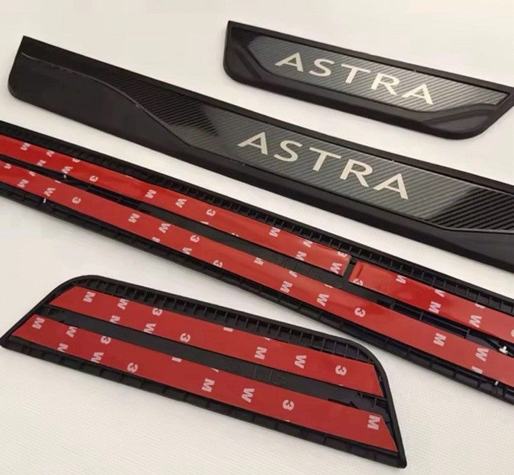 Vauxhall Astra Stainless Steel Carbon Door Sill Protectors Scuff Plates 4pcs