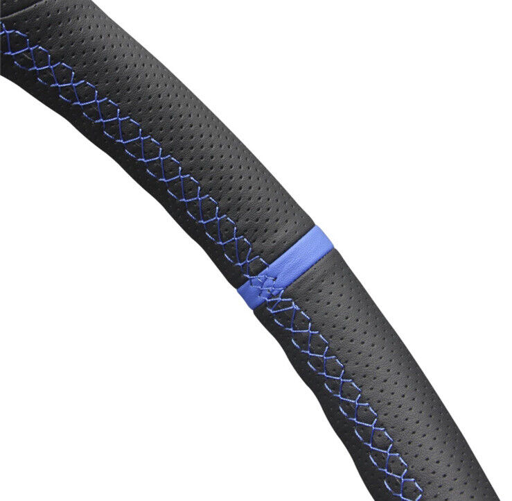 Ford Fiesta ST MK7/7.5 Black Perforated Leather Steering Wheel Cover Blue Thread