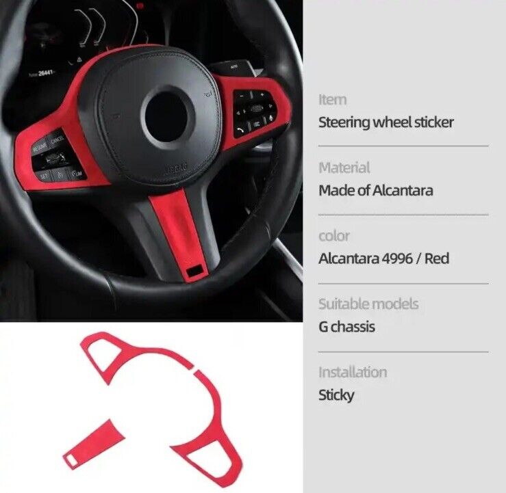 BMW 3 4 5 7 X3 X4 X5 G Series M Sport Red Alcantara Steering Wheel Trim Cover
