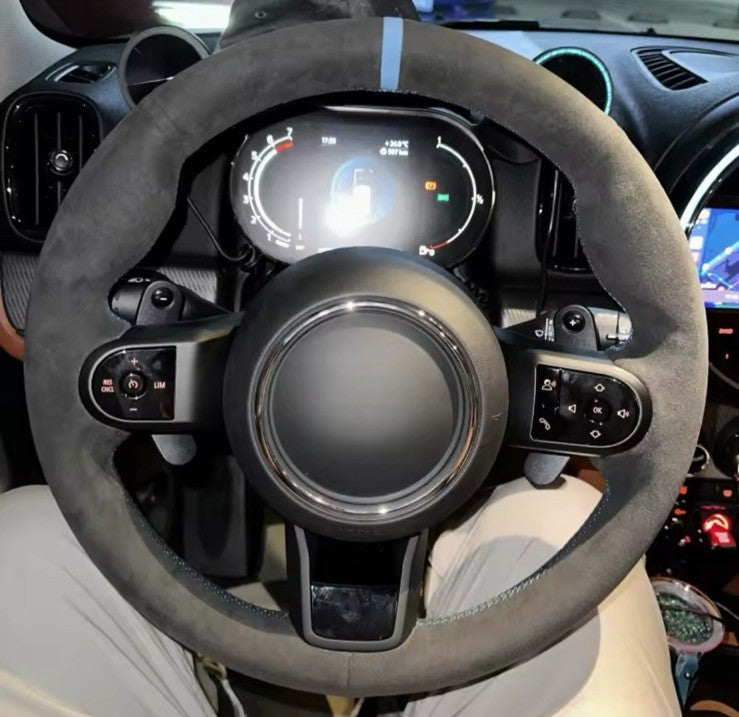 Mini Clubman F54 F57 Cabrio F60 Suede Steering Wheel Cover DIY Stitch Light Blue