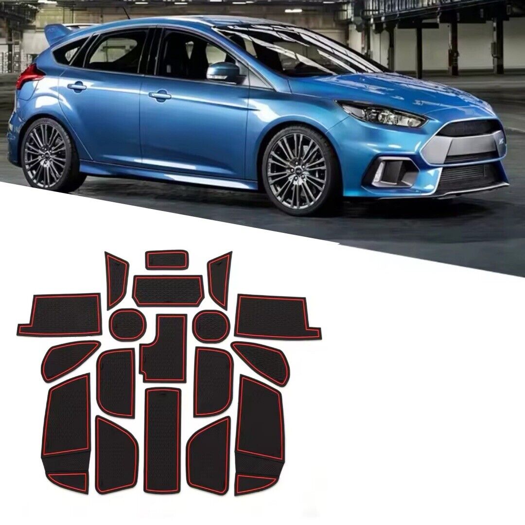 Ford Focus MK3.5 2015-2018 Interior Trim Anti Slip Rubber Mats Black Red 18pcs