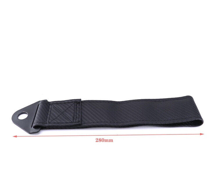 ST Racing Tow Strap 28cm Black With Fixing Bolt JDM Style Tow Rope Carbon Effect