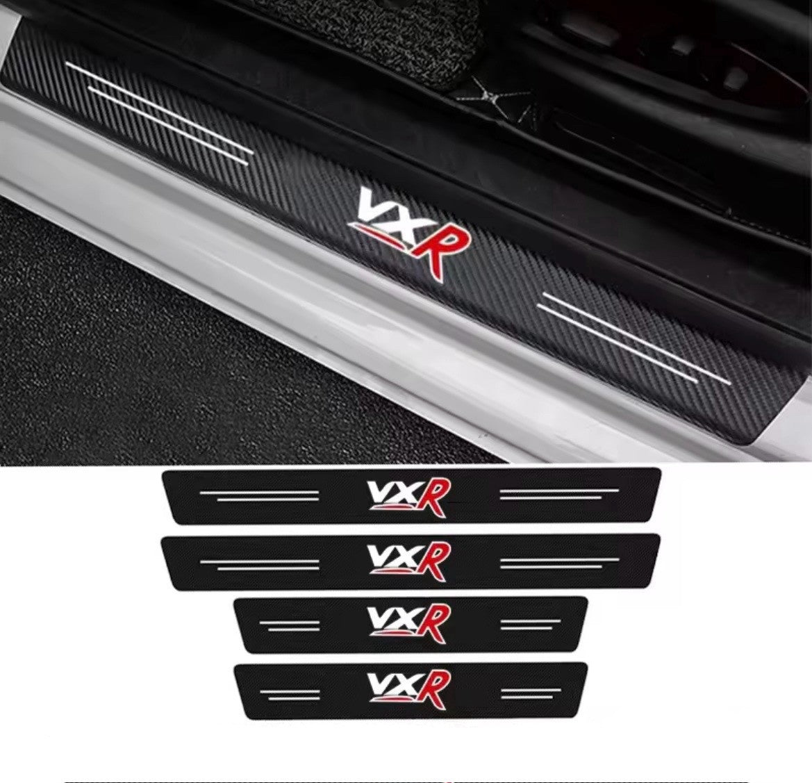 VXR Carbon Fibre Effect Adhesive Door Sill Strips For Vauxhall Astra Corsa 4pcs